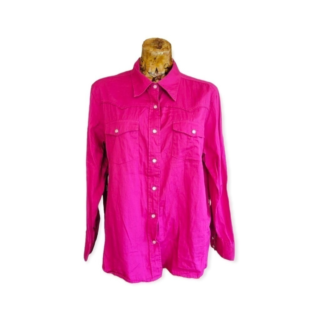 C.E Schmidt Workwear button front top long sleeve pink plus size 1X